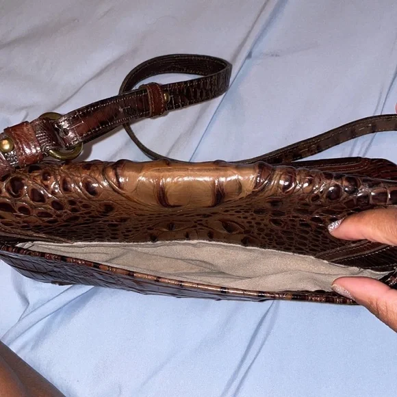 Brahmin Pecan brown leather crossbody shoulder adjustable clutch purse bag